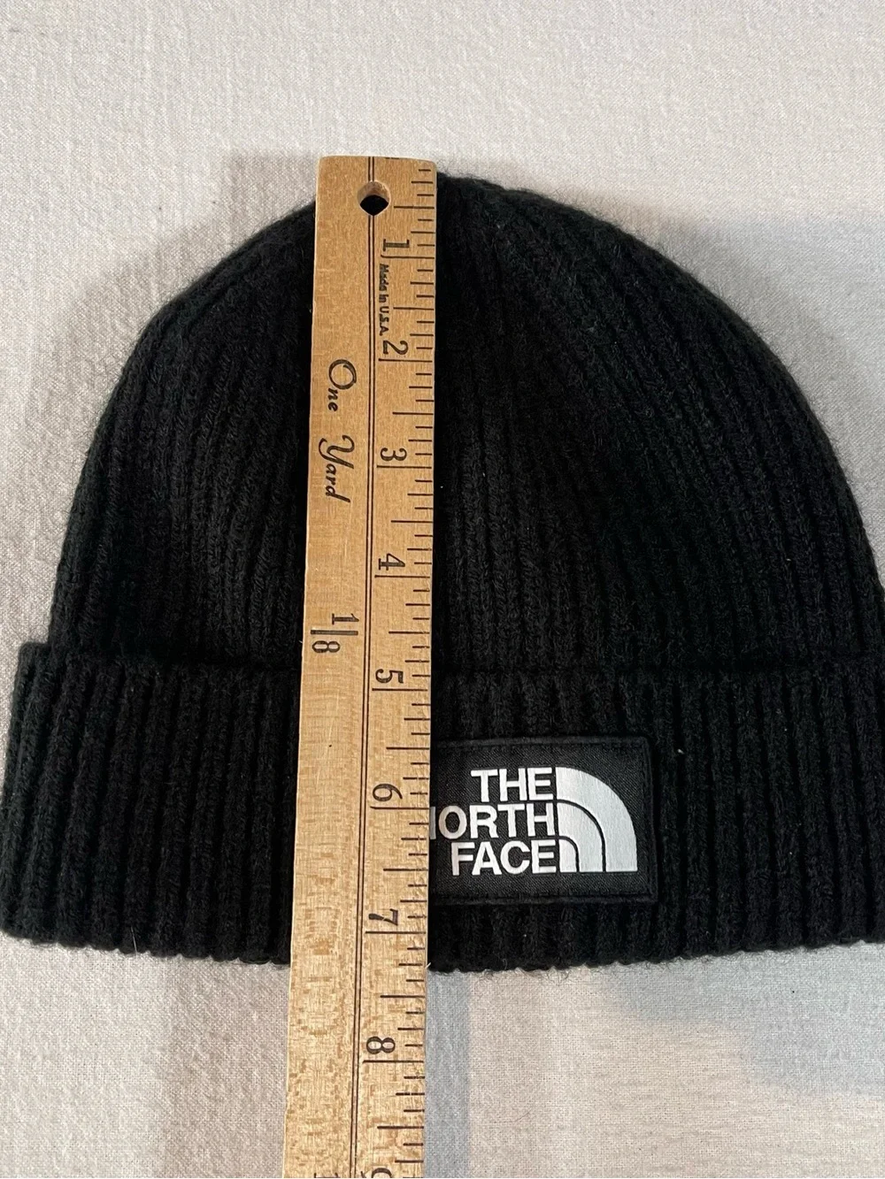 The North Face Black Ribbed Cuffed Beanie with Logo Patch